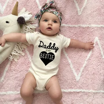 Lucu Daddy Is My Bestie Huruf Cetak Pakaian Bayi Musim Panas Baru Lahir Katun Lembut Baju Monyet Anak Perempuan Jumpsuit Fashion Pakaian Bayi