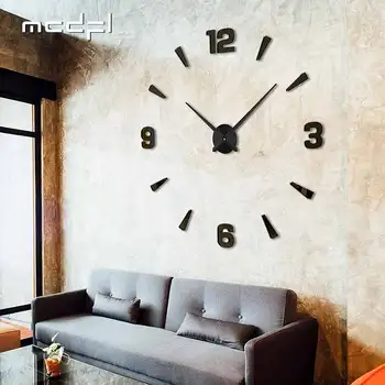 MCDFL Jam Dinding Dekoratif Besar Dekorasi Rumah Mural 3D Ornamen Seni Logam Kamar Estetika DIY Angka Besar untuk Interior Berjam-jam