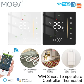 MOES Thermostat WiFi Nirkabel Pengontrol Suhu Kamar Air / Pemanas Lantai Listrik Ketel Gas Kelembaban Tuya Alexa Google