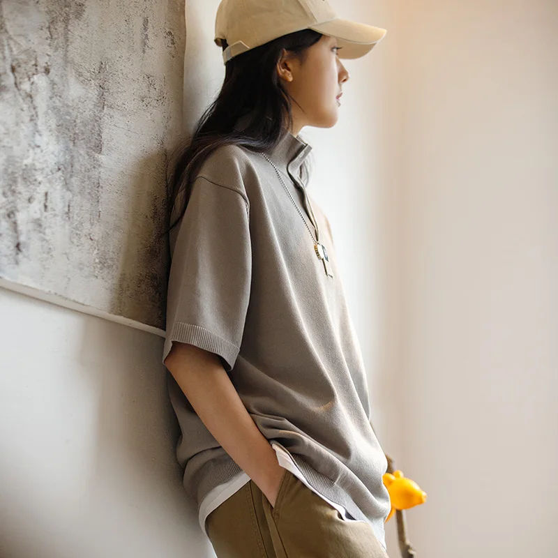 Maden Vintage Rajutan Lengan Pendek Polo Shirt untuk Wanita Warna Solid Kasual Longgar 3-Tombol T-shirt Musim Panas Olahraga Seragam Atasan Tee - 2