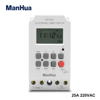 ManHua 220VAC 25A Pengatur Waktu yang Dapat Diprogram Rel Din MT316S Sakelar Waktu Digital Elektronik Multifungsi Otomatis