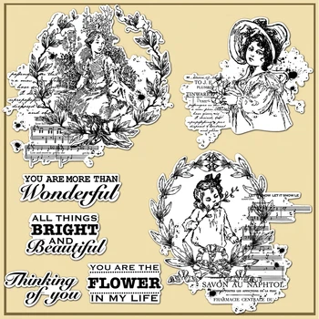 MangoCraft Gadis-gadis Cantik Dalam Karangan Bunga Perangko Bening untuk Dekorasi Perlengkapan Buku Tempel DIY Album Kartu Kertas Perangko Silikon