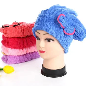 Microfiber Tebal Bulu koral penyerap topi cepat Kering topi kurungan Tas Wanita Serban Topi mandi handuk rambut kering rumah tangga