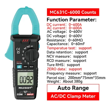 Mileseey Digital Clamp Meter 6000 hitungan Pengukuran Resistansi Siklus Kerja Frekuensi Penguji Tegangan Non Kontak ACV / DCV Ammeter AC