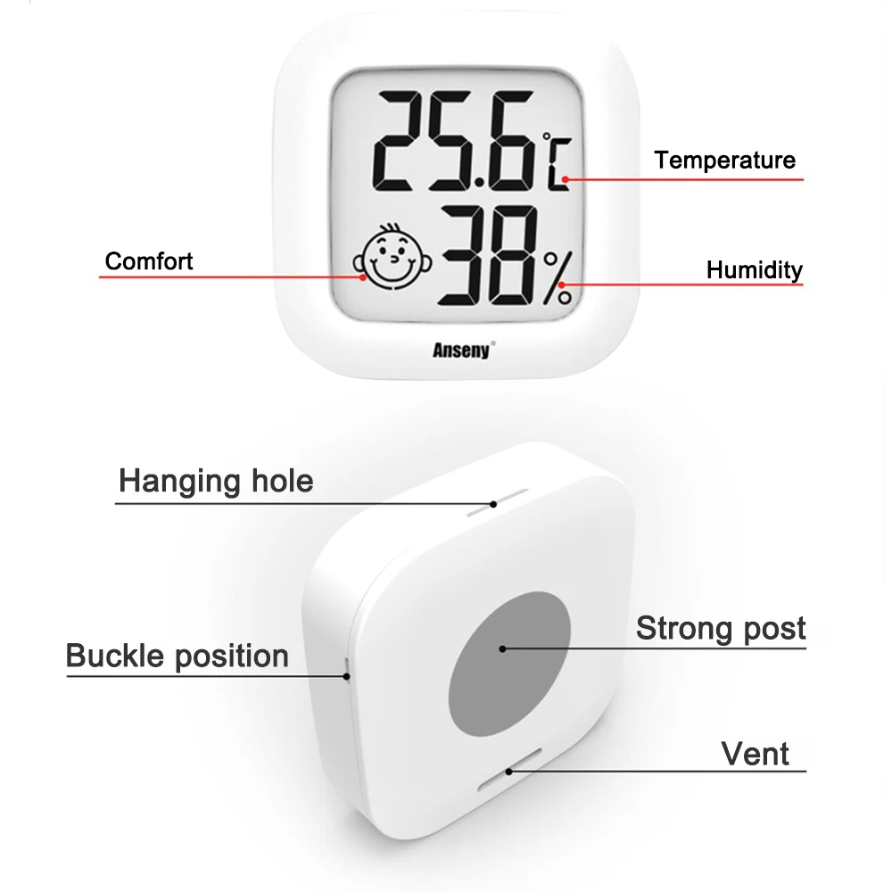 Mini LCD Digital Thermometer Hygrometer Ruang Dalam Ruangan Elektronik Suhu Kelembaban Meter Sensor Pengukur Stasiun Cuaca untuk Rumah - 2
