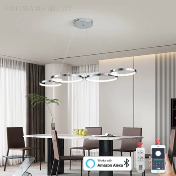 Modern Pendant Light Lampu Gantung LED Lampu Gantung LED untuk Ruang Tamu Ruang Makan Restoran Pulau Kilau L107cm Alexa / Aplikasi / Remote