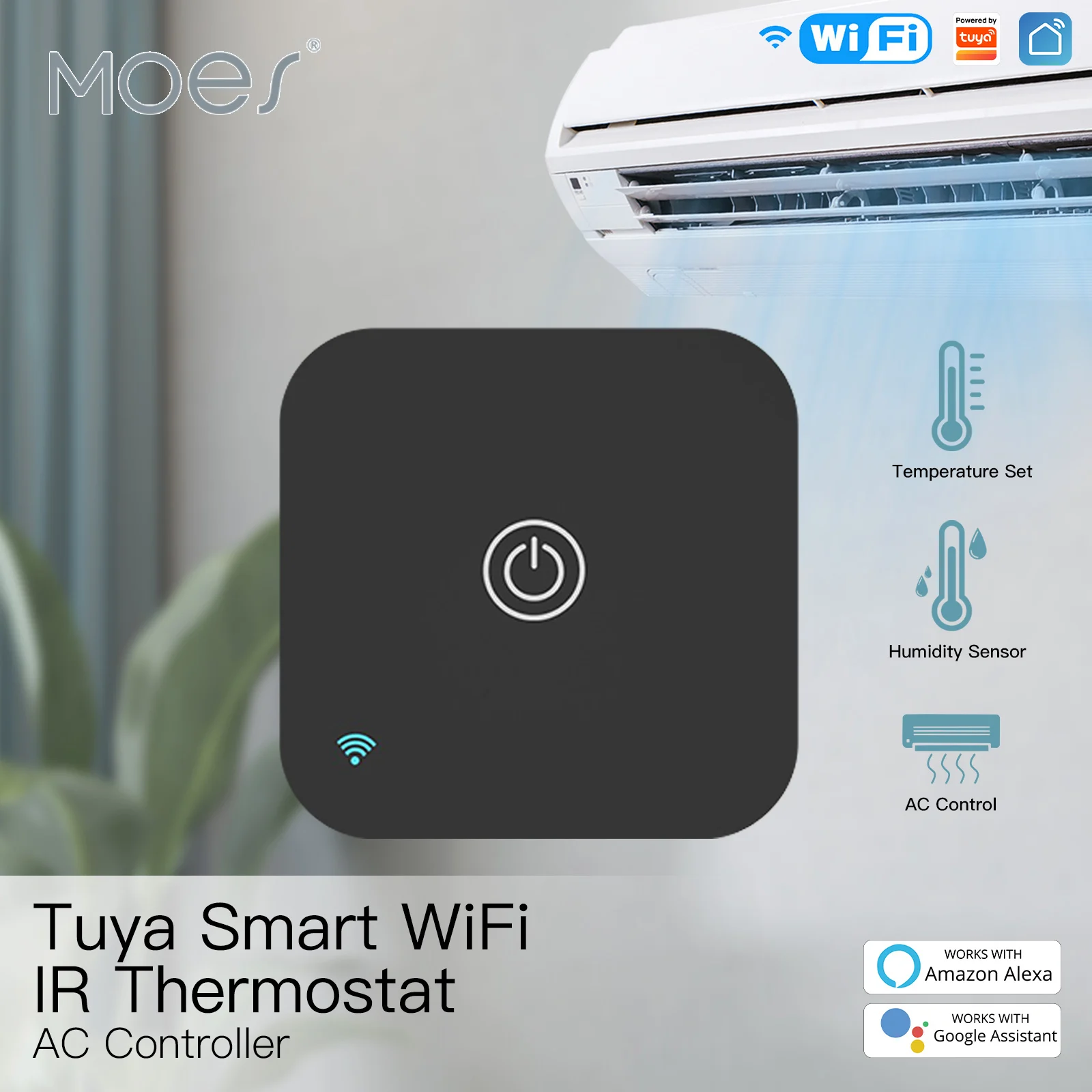 MOES Tuya WiFi IR Thermostat AC Controller Remote Control Sensor Suhu dan Kelembaban Kehidupan Cerdas Kontrol Suara Alexa Google - 0