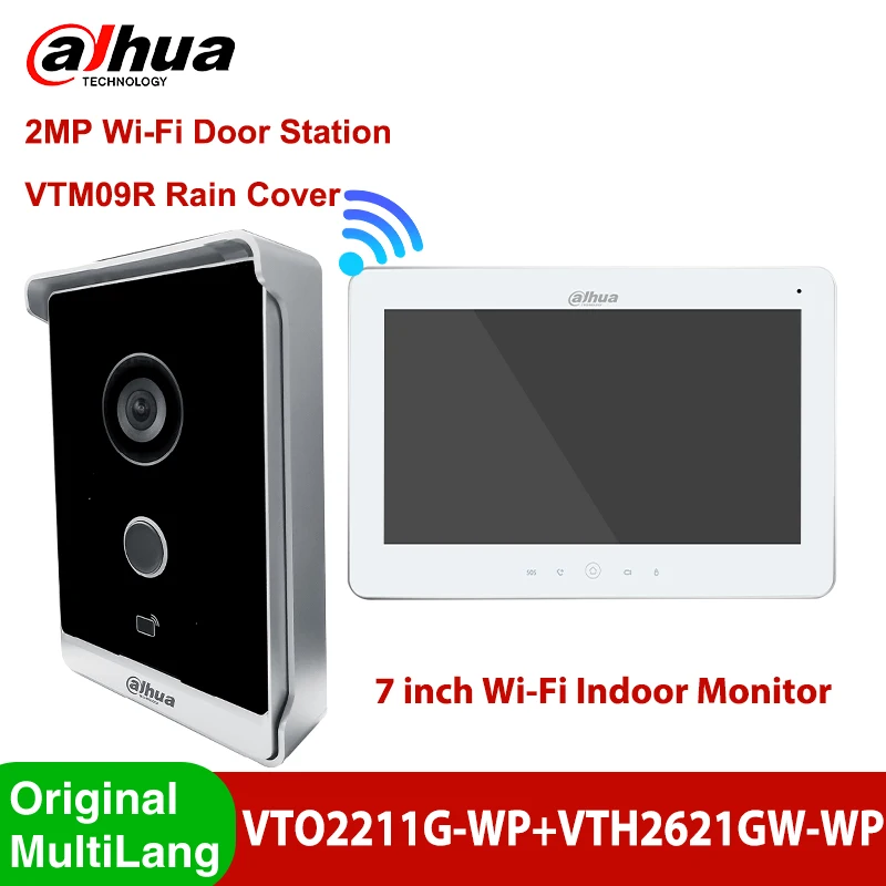 Monitor Sentuh Wifi Dahua 7 inci VTH2621GW-WP Bel Pintu Video Nirkabel Stasiun VTO2211G - WP Kit Sistem Interkom PoE 1080P 1080P - 0