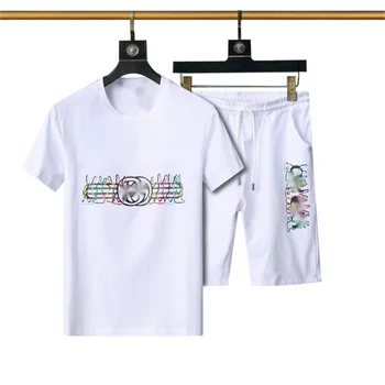 Musim Panas Kapas T-shirt dan Celana Pendek Dicetak Pola Lengan Pendek T-shirt untuk Pria dan Wanita 2-piece Suit Gratis Pengiriman