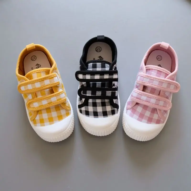 Musim Semi Musim Gugur Baru Korea Kotak-kotak Anak-anak Kait Kanvas Sepatu Bayi Laki-laki Perempuan TK Lembut Bawah Sepatu Balita Anak-anak Sepatu Kets - 0