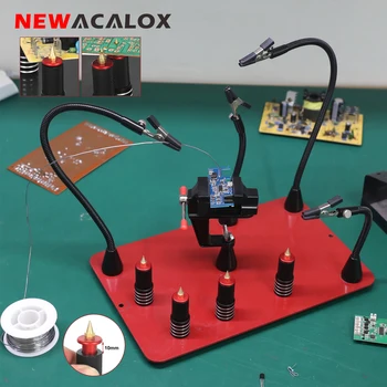 NEWACALOX Bengkel Las Stasiun Solder Uluran Tangan dengan Klip PCB Pegas Lengan Fleksibel Magnetik untuk Perbaikan Elektronik
