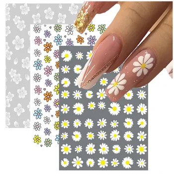 Nail Art Bunga Sederhana Putih Daisy Musim Semi Musim Panas Bunga Kecil Desain Perekat Kembali Lem Stiker Kuku Dekorasi Kuku Tips