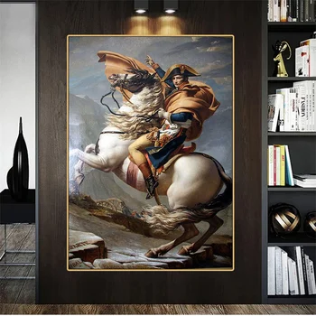 Napoleon Melintasi Pegunungan Alpen Lukisan Minyak Terkenal Dicetak Di Atas Kanvas Poster Dekoratif Ruang Tamu Dekorasi Dinding Rumah Teras Tanpa Bingkai