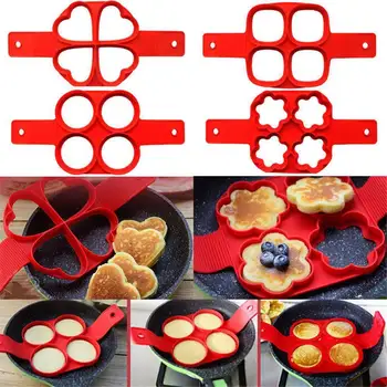 Non Stick Fantastis 4 Lubang Pembuat Pancake Telur Cetakan Silikon Cincin untuk Aksesori Dapur Cetakan Telur Dadar Cetakan Kompor Lipat