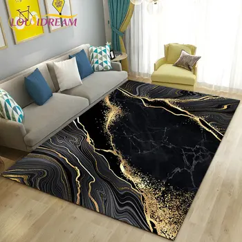 Nordic Hitam Emas Biru Marmer Area Karpet Besar Karpet Karpet untuk Ruang Tamu Kamar Tidur Sofa Keset Dekorasi Anak-anak Non-Slip Lantai Tikar