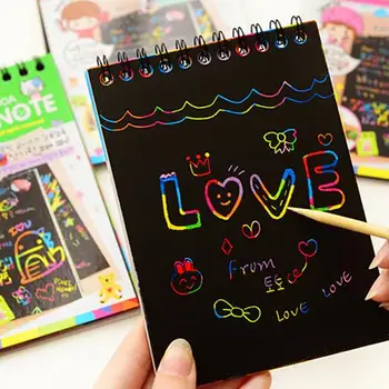 Notebook 10*14cm Buku Catatan Kertas Gores Pelangi Warna Ajaib Besar Mainan Menggambar DIY Hitam Lukisan Goresan Kantor Doodle Anak