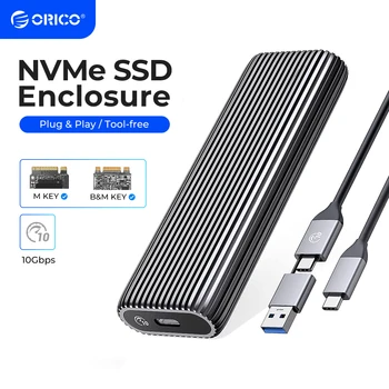 ORICO Casing SSD NVMe M2 Aluminium Gratis Alat 10 Gbps PCIe Tipe C Casing SSD M. 2 Casing Solid State Drive Kunci NVMe M Mendukung UASP