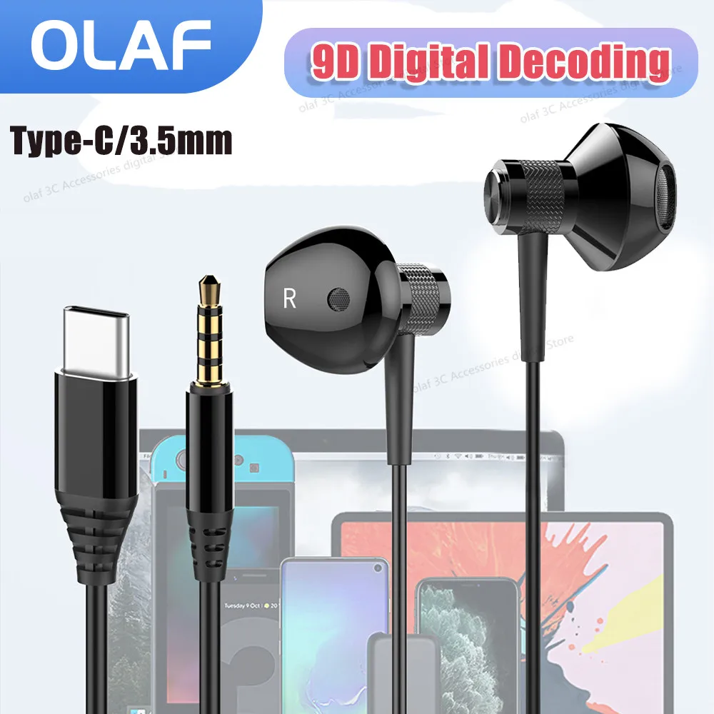 OLAF Headset DAC Headphone Stereo Tipe-C 3.5 Mm Earphone Berkabel Earbud Olahraga In-Ear Bebas Genggam untuk Xiaomi 11T Samsung S20 S10 - 0
