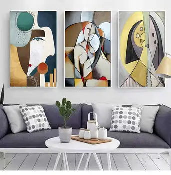 Oleh Picasso Karya Seni Terkenal untuk Ruang Tamu Dekorasi Rumah Gambar HD Kanvas Lukisan Poster Dinding Abstrak Bermimpi Wanita Lukisan