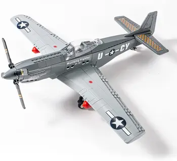 P-51 Mustang Fighter MOC Batu Bata WW2 Pesawat Militer Konstruksi Model Bangunan Kit untuk Orang Dewasa Blok Hadiah Anak-anak Warcraft
