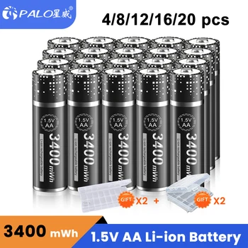 PALO 100% Asli 1.5 V AA Li-ion Baterai Isi Ulang 3400mWh AA Lithium Baterai Isi Ulang 1.5 V Baterai AA untuk Mobil Mainan