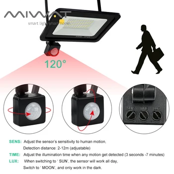 PIR Motion Sensor LED Flood Light Lampu Sorot Tahan Warter Luar Ruangan 100W 50W 30W 20W 10W Reflektor Dinding Pencahayaan Luar Ruangan