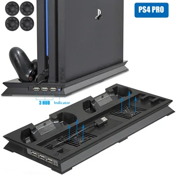 PS4 PRO Pendingin Dudukan Vertikal 2 Pengisi Daya Pengontrol Stasiun Dok Pengisi Daya 2 Kipas Pendingin 3 HUB untuk Konsol Sony Playstation 4 Pro