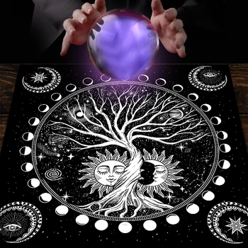 Pagan Pendulum Sihir Astrologi Oracle Kartu Tikar Permainan Kekayaan Pohon Kehidupan Tarot Taplak Meja Matahari dan Bulan Kain Altar