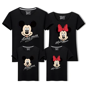 Pakaian Keluarga Musim Panas yang Serasi Kaus Lengan Pendek Mickey Mouse Minnie Ibu dan Saya Tampilan Keluarga Pakaian Ayah Anak Pakaian Pasangan
