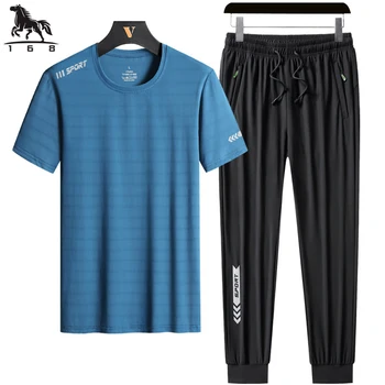Pakaian Latihan Yg Hangat Pria Set Pria 2 Buah Set M-7XL 8XL 9XL Musim Panas Baru Pakaian Kasual Kebugaran Baju Olahraga Cetak Pria Celana Set 83