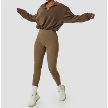 Pakaian Olahraga untuk Wanita Sweter Musim Dingin 2 Set Yoga Hoodie Longgar Hangat Dua Potong Pakaian Olahraga Wanita Set Pakaian Kebugaran Kerah Tinggi