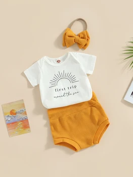 Pakaian Ulang Tahun Pertama Bayi Perempuan perjalanan pertama keliling matahari Celana Pendek Baju Monyet Bermotif Ikat Kepala Pakaian Penghancur Kue Bayi