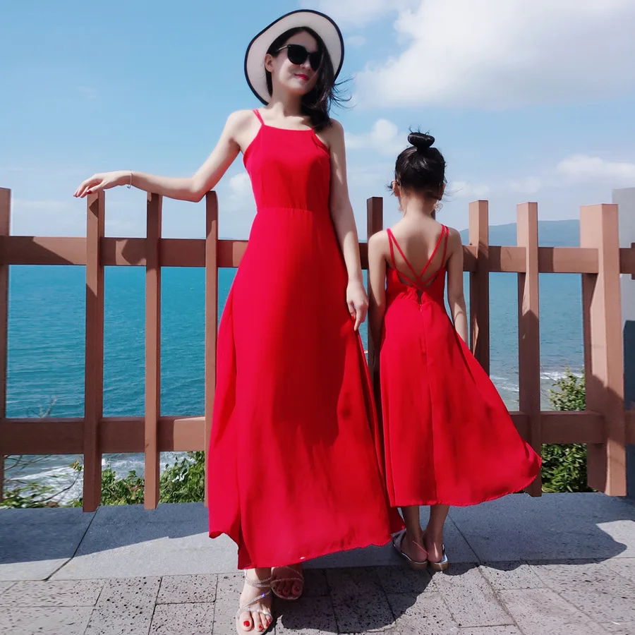Pakaian Keluarga Yang Serasi Gaun Liburan Pantai Gaun Ekor Ikan Putri Ibu Musim Panas Gaun Kamisol Pesta Ibu Putri Mode - 2