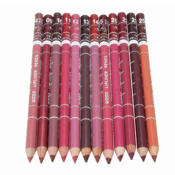 Paket 12 Pensil Lip Liner DIY Riasan Kontur Eyeliner Pena Riasan Halus Warna Alami Kosmetik Wanita Saku 