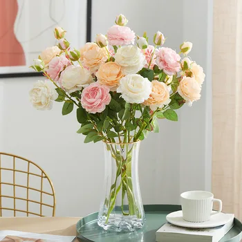 Panjang 61cm Bunga Buatan Eropa 3 Kepala Bunga Pernikahan Peony Sutra Rumah Bunga Hias Mawar Asing Dekorasi Pesta 1 Buah