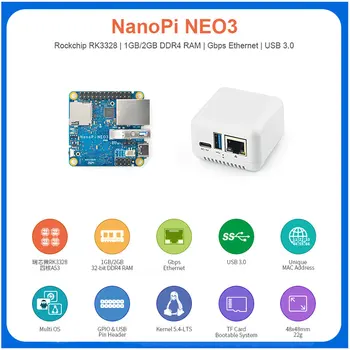 Papan Pengembangan Mini NanoPi NEO3 Port Ethernet Gigabit RK3328 Memori 1GB / 2GB OpenWRT / LEDE dropship