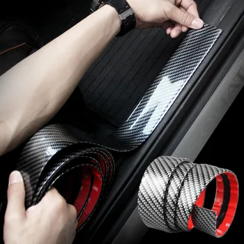 Pelindung Pintu Mobil Stiker Mobil Karet Serat Karbon Anti Gores Pelindung Ambang Pintu Otomatis Strip Cetakan Gaya Mobil