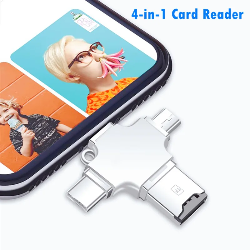 Pembaca Kartu Memori 4 in 1 Adaptor Pintar Lightning / Mirco / Pembaca Kartu SD OTG USB Pintar Tipe-C untuk iPhone 15 14 iPad samsung - 2