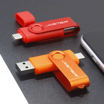 Pen Drive Tipe-C Gantungan Kunci 64GB Stik USB Berkecepatan Tinggi Flash Drive USB Oranye Flashdisk OTG 32GB untuk Ponsel Logo Kustom Gratis