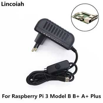 Pengisi Daya Catu Daya Lincoiah Adaptor AC / DC 5V 3A USB Mikro PSU dengan Sakelar Hidup / Mati untuk Raspberry Pi 3 Model B B+ A + Plus