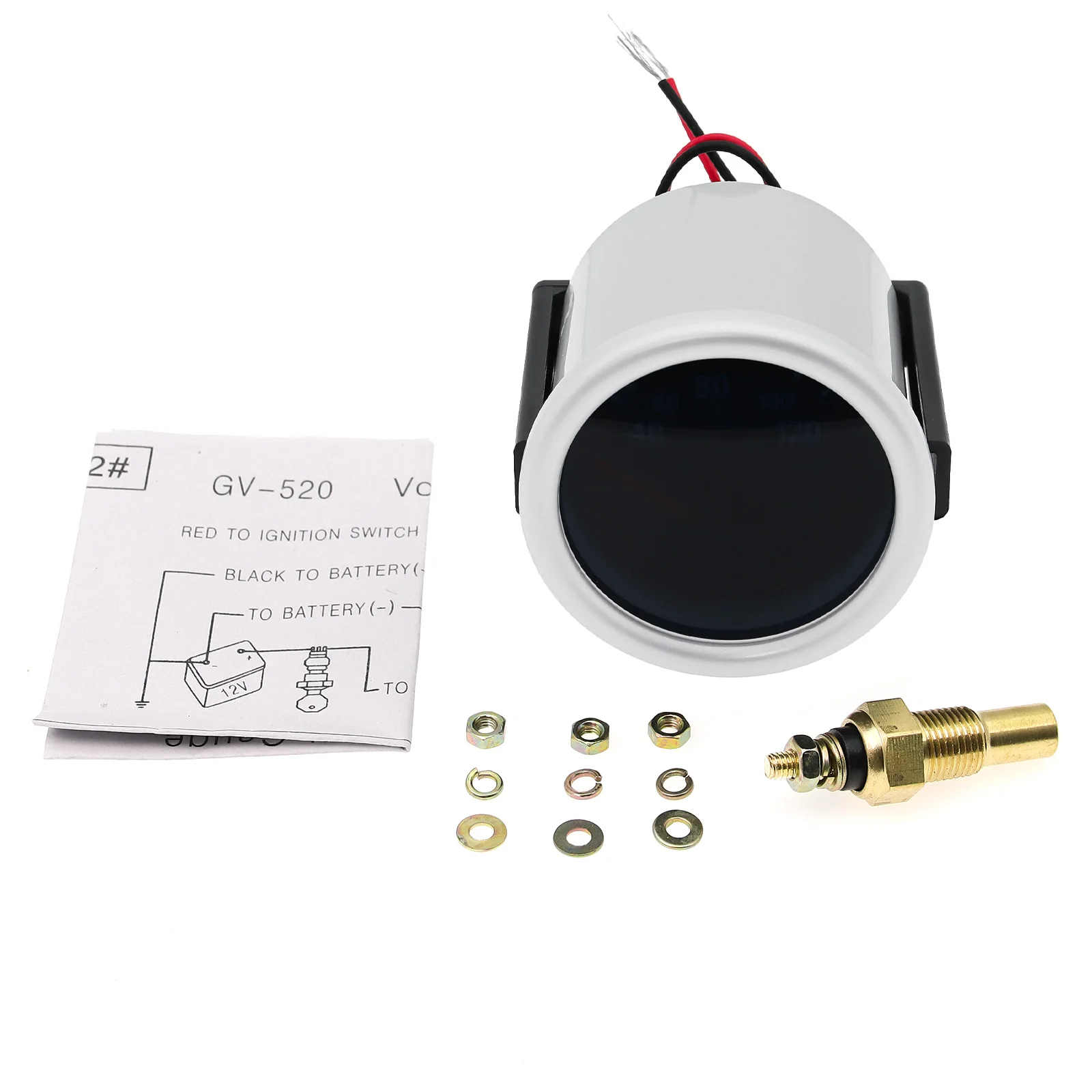 Pengukur Suhu Mobil HD Pengukur Suhu Air 52mm Lampu LED Putih Sensor Suhu Air 40~120 Celcius 10mm + Adaptor Pipa Sambungan 1 / 8NPT - 3