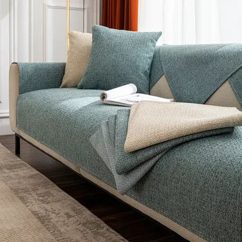 Penutup Sofa Linen Warna Solid Ruang Tamu Modern Sarung Bantal Sofa Kombinasi Antiselip Penutup Penuh Pelindung Debu Furnitur