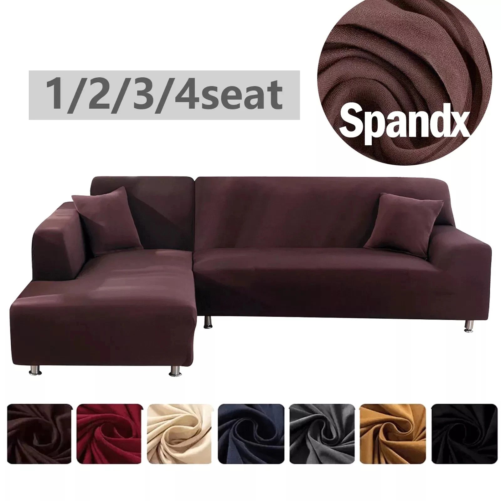 Penutup Sofa Elastis Tebal Spanx Warna Solid Penutup Bagian Universal Penutup Sofa Peregangan untuk Ruang Tamu1/2/3/4 tempat duduk - 4