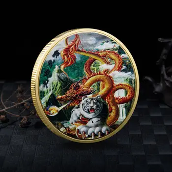 Perpaduan Koin Koleksi Naga Koin Dicat Emas Harimau Hadiah Kerajinan Logam Hewan Zodiak Cina yang Lebih Baik