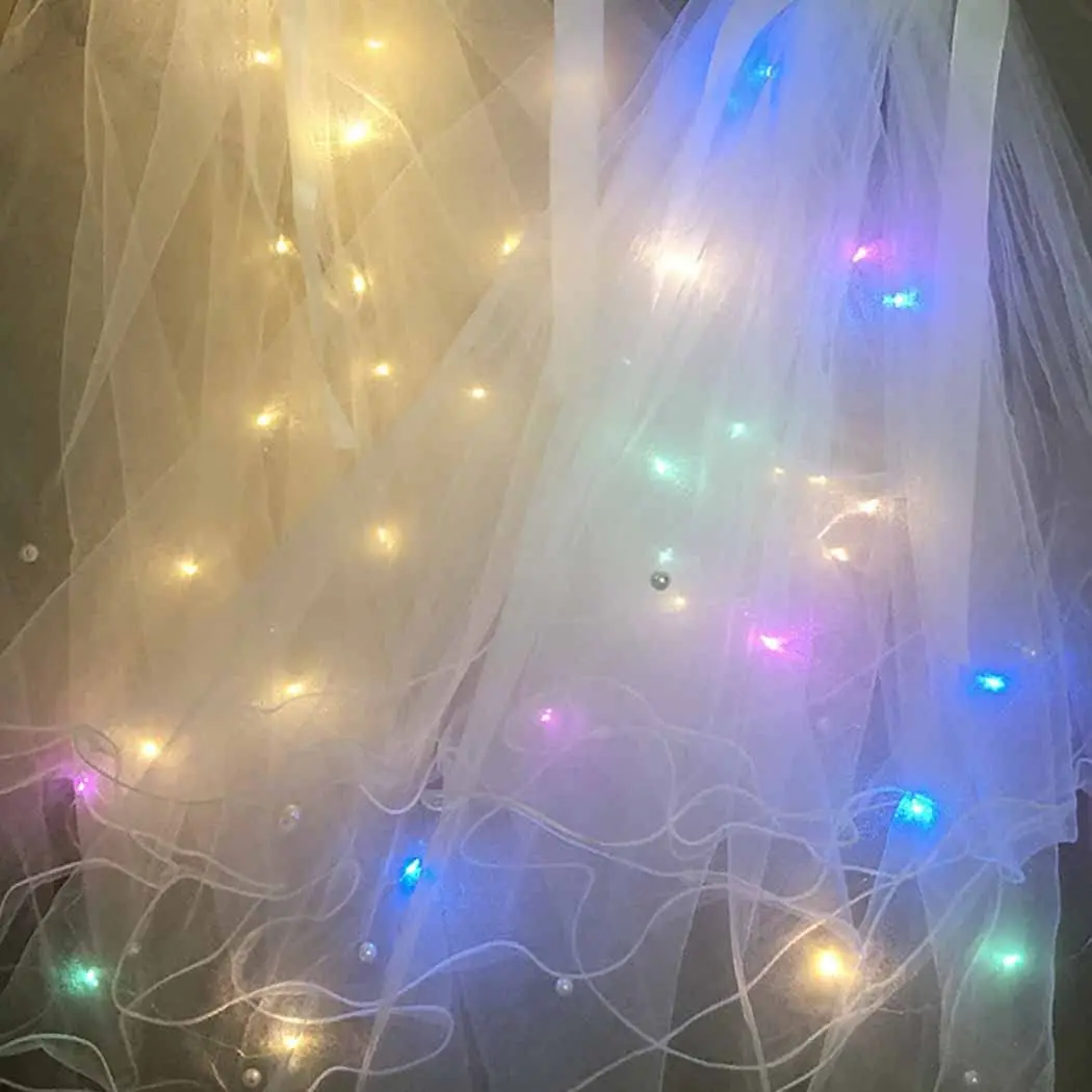 Pesta Lajang Kerudung Bulu Mahkota Bunga Cahaya Lampu LED Kerudung Pengantin Pengantin untuk Menjadi Hadiah Dekorasi Pertunangan Pesta Pernikahan - 3