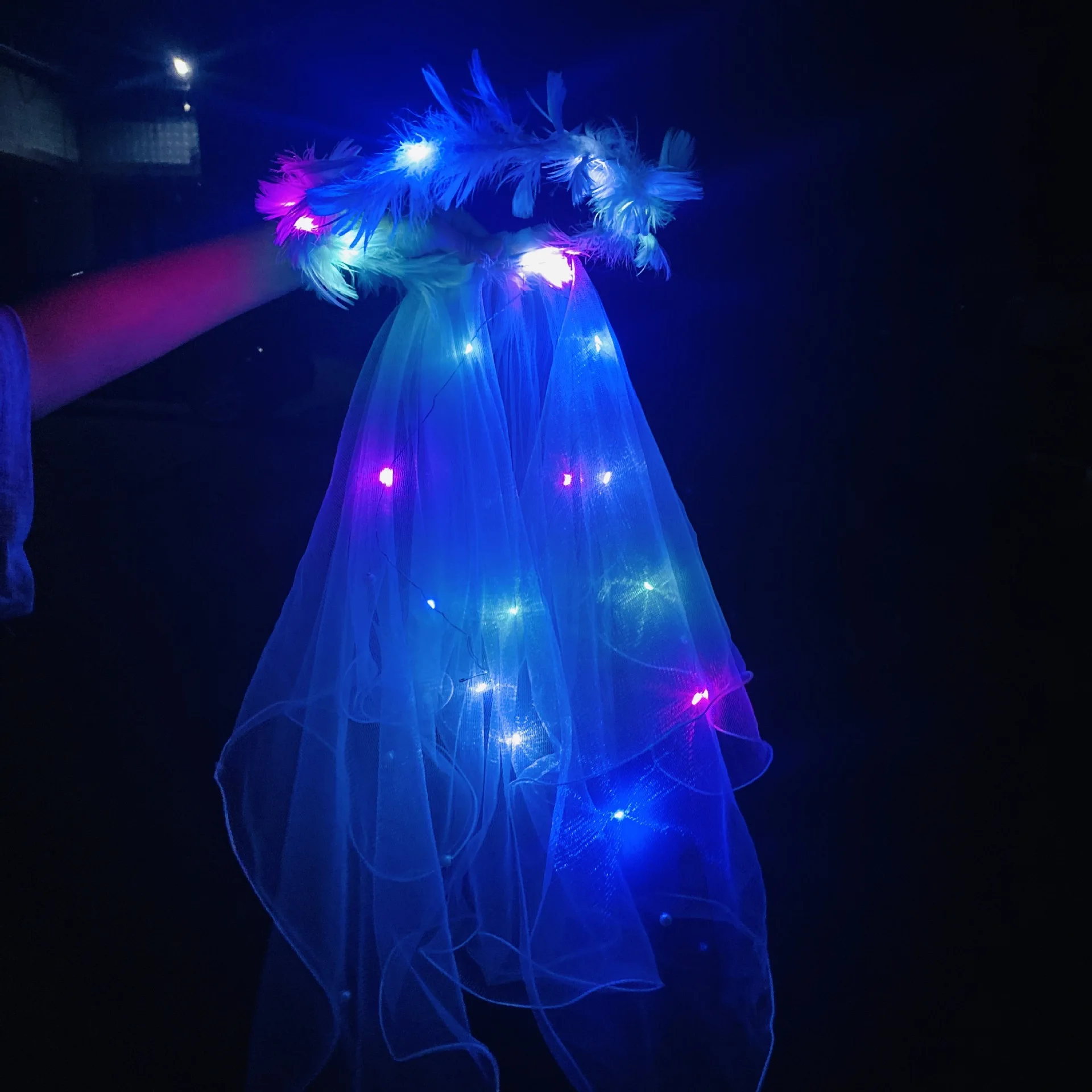 Pesta Lajang Kerudung Bulu Mahkota Bunga Cahaya Lampu LED Kerudung Pengantin Pengantin untuk Menjadi Hadiah Dekorasi Pertunangan Pesta Pernikahan - 4