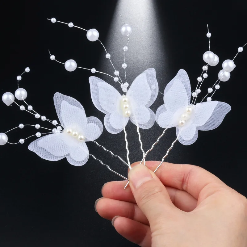 Pin Rambut Bentuk U Lucu Gaya Korea Jepit Rambut Kupu-kupu Ungu Mutiara Buatan Tangan untuk Aksesori Perhiasan Rambut Pernikahan Pengantin Perempuan - 2