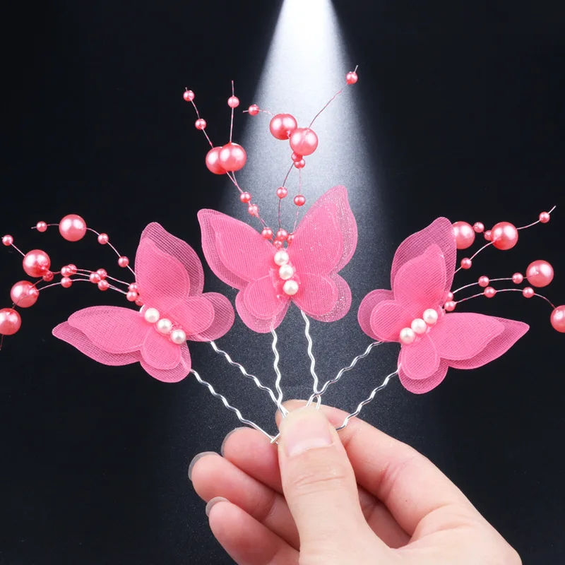 Pin Rambut Bentuk U Lucu Gaya Korea Jepit Rambut Kupu-kupu Ungu Mutiara Buatan Tangan untuk Aksesori Perhiasan Rambut Pernikahan Pengantin Perempuan - 3