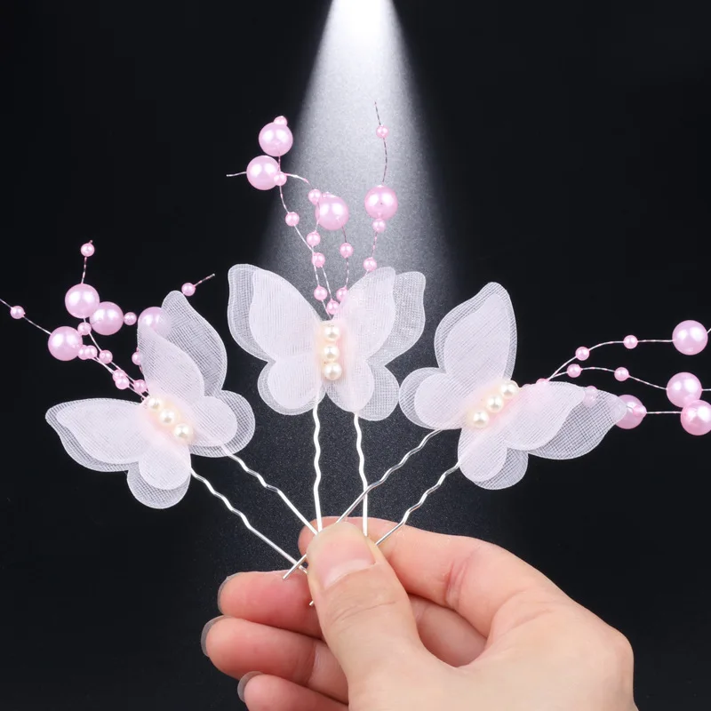 Pin Rambut Bentuk U Lucu Gaya Korea Jepit Rambut Kupu-kupu Ungu Mutiara Buatan Tangan untuk Aksesori Perhiasan Rambut Pernikahan Pengantin Perempuan - 4