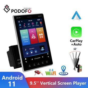 Podofo 2 Din Android 11 CarPlay Radio Mobil Stereo Audio Layar Vertikal 9,5